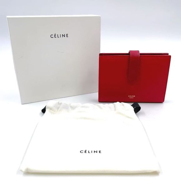 Celine Medium Strap Wallet Leather Red Gold - Picture 14 of 14